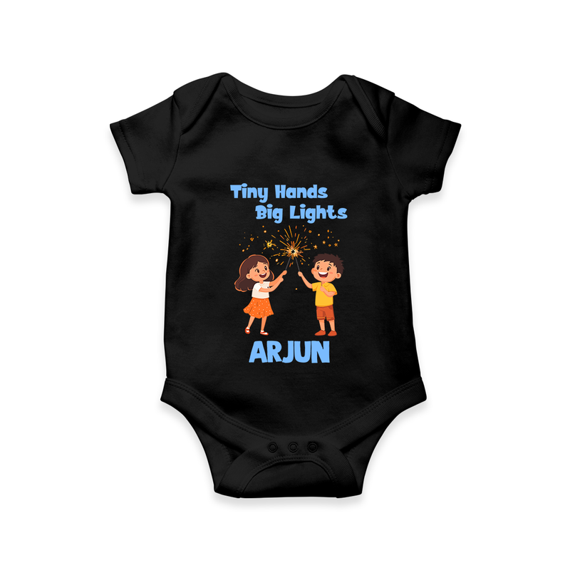 Tiny Hands Big Lights Romper | Personalized Baby Romper for Diwali - BLACK - New Born (Chest 14")