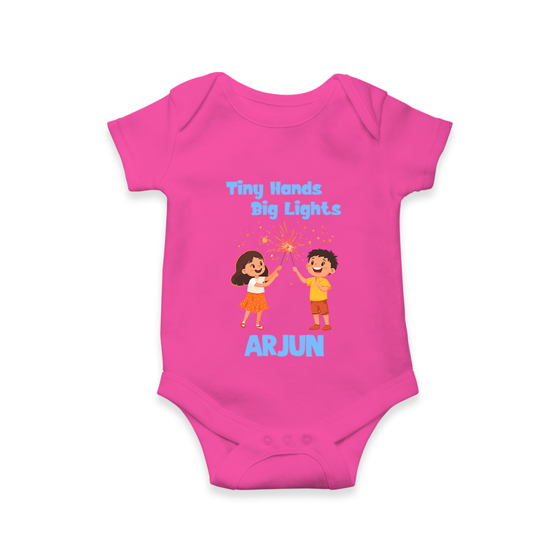 Tiny Hands Big Lights Romper | Personalized Baby Romper for Diwali - HOT PINK - New Born (Chest 14")