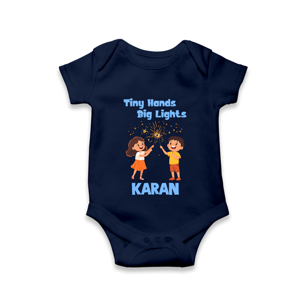 Tiny Hands Big Lights Romper - NAVY BLUE - New Born (Chest 14")