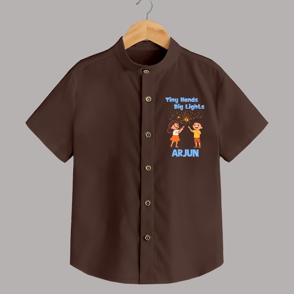 Tiny Hands Big Lights Shirt | Personalized Baby Shirt for Diwali - CHOCOLATE BROWN - 0 - 6 Months Old (Chest 23")