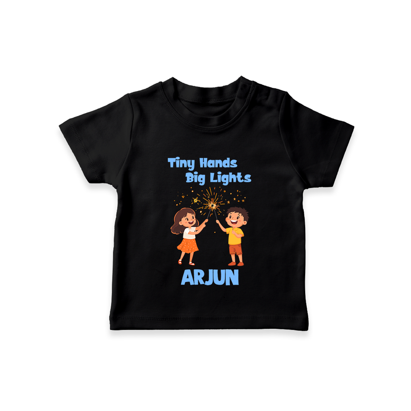 Tiny Hands Big Lights Tshirt | Personalized Baby Tshirt for Diwali - BLACK - 0-5 Months Old (Chest 17")