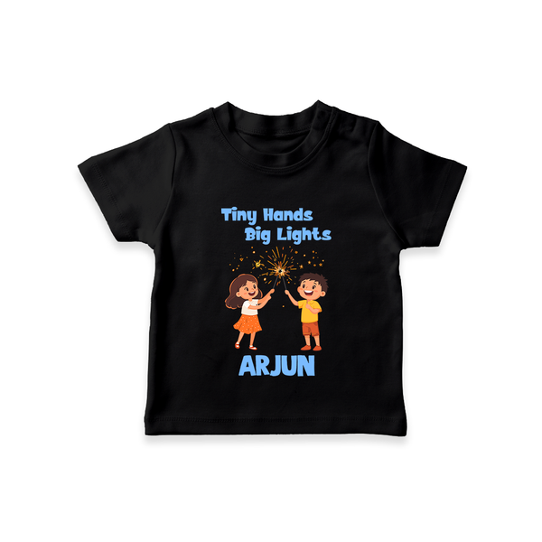 Tiny Hands Big Lights Tshirt | Personalized Baby Tshirt for Diwali - BLACK - 0-5 Months Old (Chest 17")