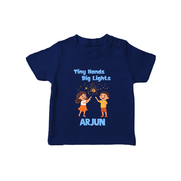 Tiny Hands Big Lights Tshirt | Personalized Baby Tshirt for Diwali - NAVY BLUE - 0-5 Months Old (Chest 17")