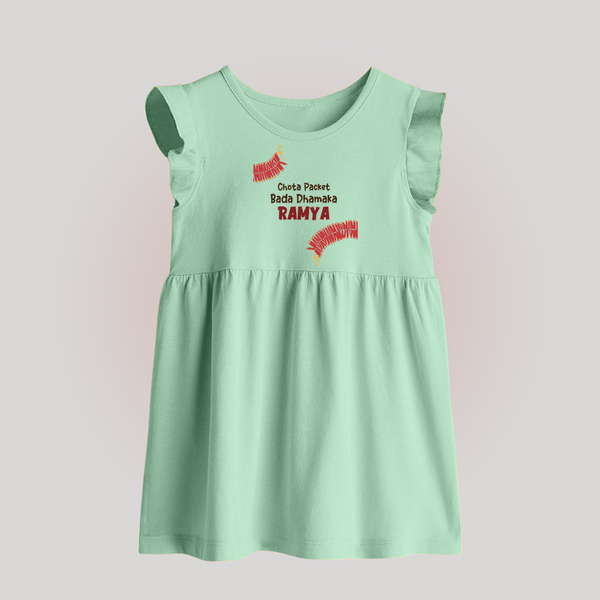 Chota Packet Bada Dhamaka Baby Frock | Custom Baby Baby Frock for Festival Celebration - MINT GREEN - 0 - 3 Months Old (Chest 17")