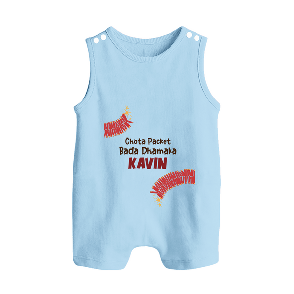Chota Packet Bada Dhamaka Button Romper - BABY BLUE - New Born (Chest 18")