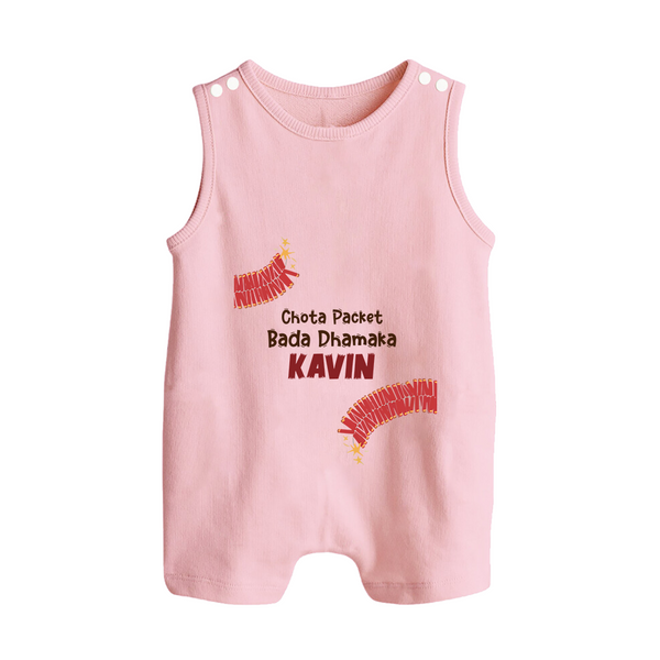 Chota Packet Bada Dhamaka Button Romper - BABY PINK - New Born (Chest 18")