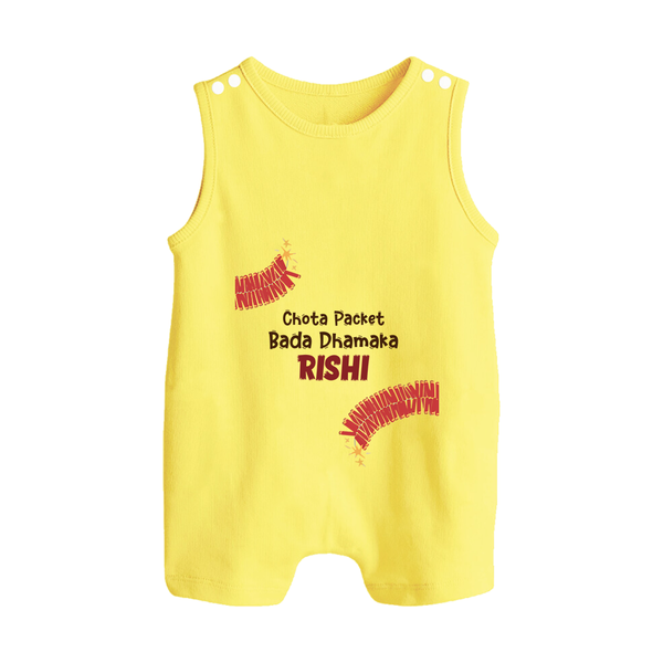 Chota Packet Bada Dhamaka Romper Suit | Custom Baby Romper Suit for Festival Celebration - PASTEL YELLOW - 0 - 5 Months Old (Chest 18")