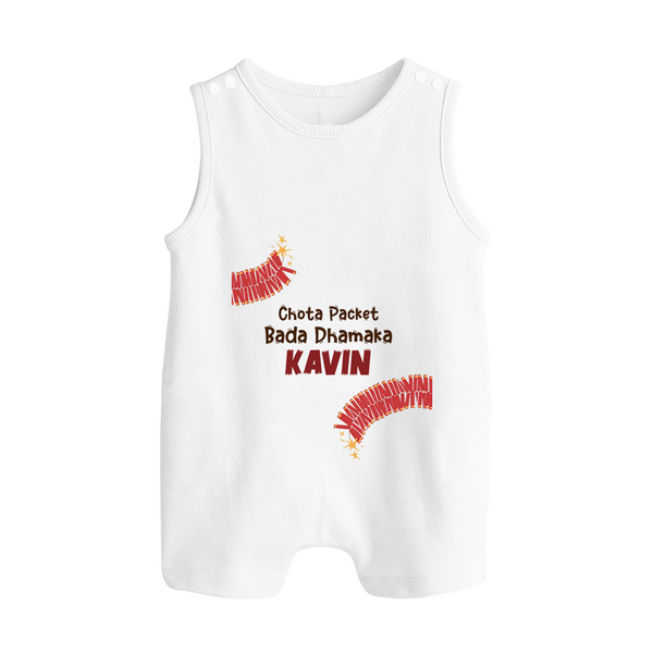 Chota Packet Bada Dhamaka Button Romper - WHITE - New Born (Chest 18")