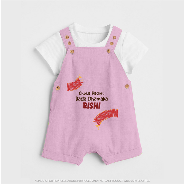 Chota Packet Bada Dhamaka Dungaree Set | Custom Baby Dungaree Set for Festival Celebration - BABY PINK - 0 - 5 Months Old (Chest 18")