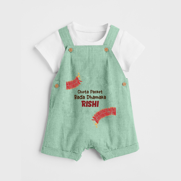 Chota Packet Bada Dhamaka Dungaree Set | Custom Baby Dungaree Set for Festival Celebration - MINT GREEN - 0 - 5 Months Old (Chest 18")