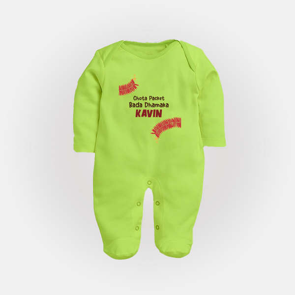 Chota Packet Bada Dhamaka Full Body Suit - LIME GREEN - New Born (Chest 7.5")