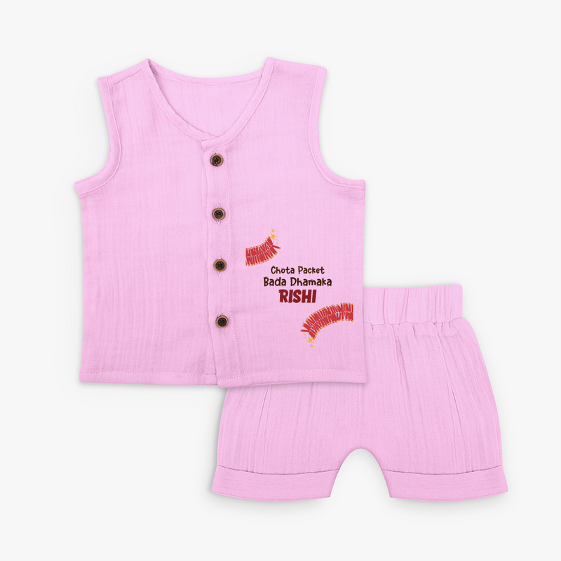Chota Packet Bada Dhamaka Jabla Set | Custom Baby Jabla Set for Festival Celebration - BABY PINK - 0 - 3 Months Old (Chest 9.8")