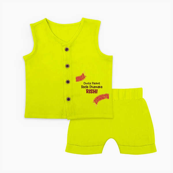 Chota Packet Bada Dhamaka Jabla Set | Custom Baby Jabla Set for Festival Celebration - LIME GREEN - 0 - 3 Months Old (Chest 9.8")
