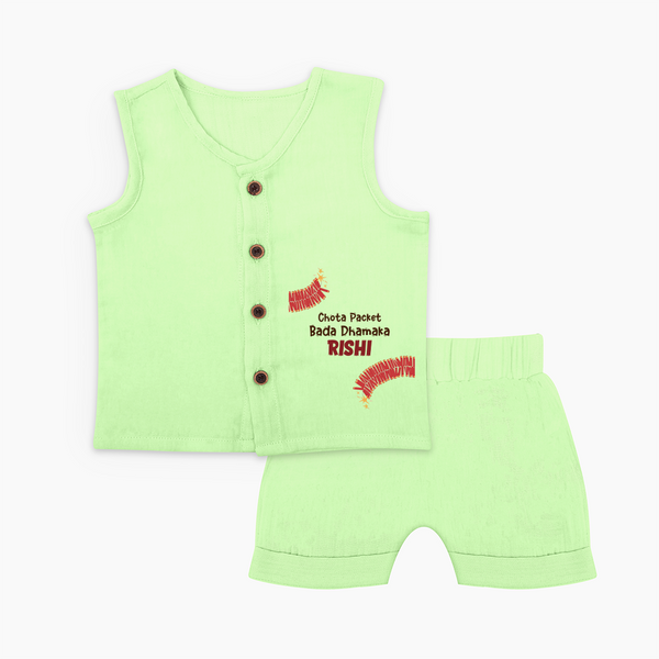 Chota Packet Bada Dhamaka Jabla Set | Custom Baby Jabla Set for Festival Celebration - PASTEL GREEN - 0 - 3 Months Old (Chest 9.8")