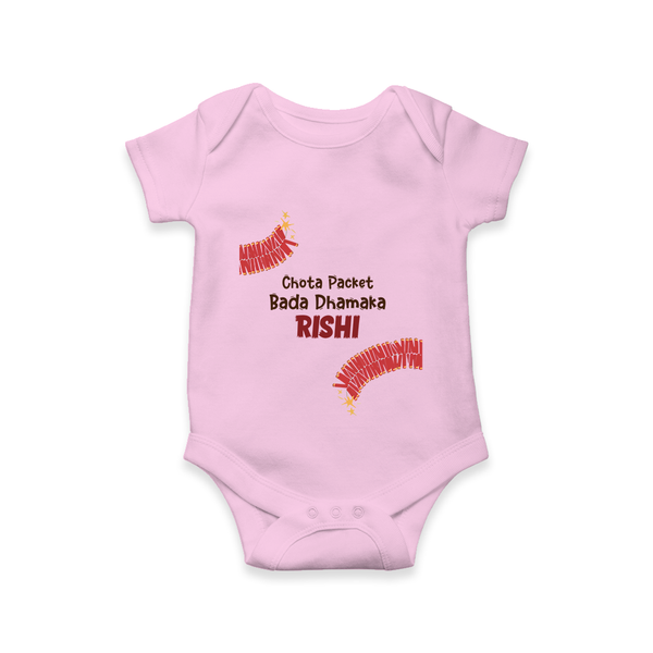 Chota Packet Bada Dhamaka Romper | Custom Baby Romper for Festival Celebration - BABY PINK - New Born (Chest 14")