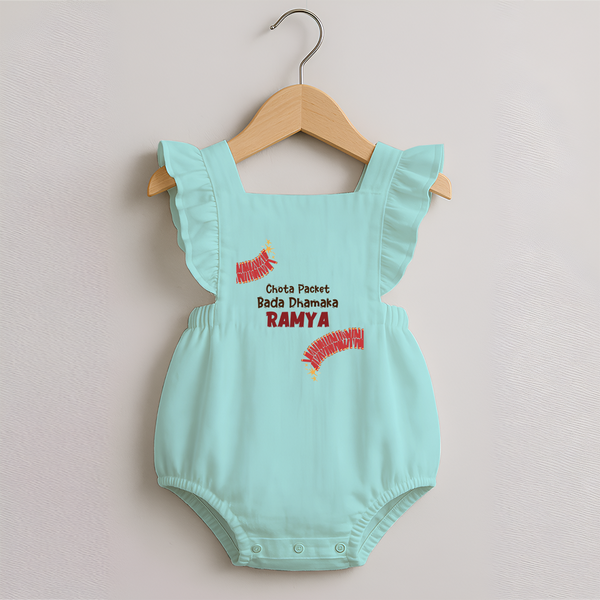 Chota Packet Bada Dhamaka Romper Frock | Custom Baby Romper Frock for Festival Celebration - MINT GREEN - 0 - 3 Months Old (Chest 19")