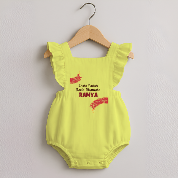 Chota Packet Bada Dhamaka Romper Frock | Custom Baby Romper Frock for Festival Celebration - PASTEL YELLOW - 0 - 3 Months Old (Chest 19")