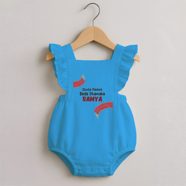 Chota Packet Bada Dhamaka Romper Frock | Custom Baby Romper Frock for Festival Celebration - SKY BLUE - 0 - 3 Months Old (Chest 19")