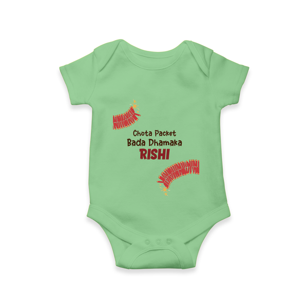 Chota Packet Bada Dhamaka Romper | Custom Baby Romper for Festival Celebration - GREEN - New Born (Chest 14")