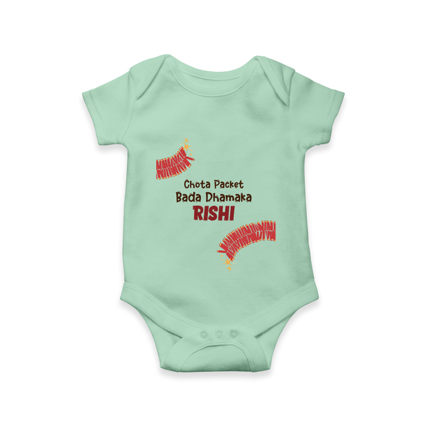 Chota Packet Bada Dhamaka Romper | Custom Baby Romper for Festival Celebration - MINT GREEN - New Born (Chest 14")