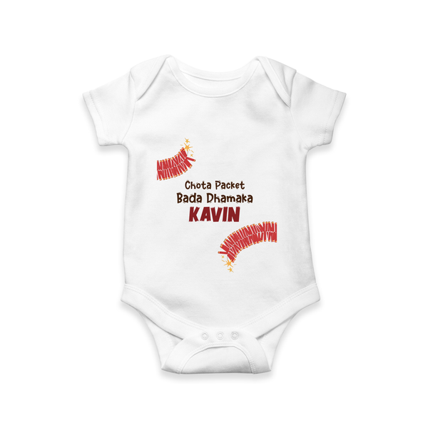 Chota Packet Bada Dhamaka Romper - WHITE - New Born (Chest 14")