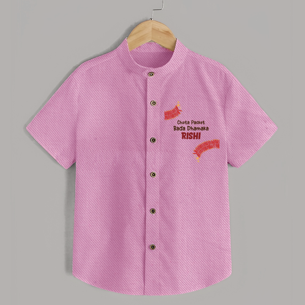 Chota Packet Bada Dhamaka Shirt | Custom Baby Shirt for Festival Celebration - BABY PINK - 0 - 6 Months Old (Chest 23")