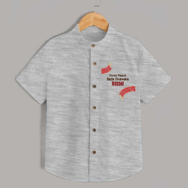 Chota Packet Bada Dhamaka Shirt | Custom Baby Shirt for Festival Celebration - GREY - 0 - 6 Months Old (Chest 23")