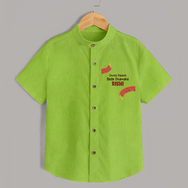 Chota Packet Bada Dhamaka Shirt | Custom Baby Shirt for Festival Celebration - LIME GREEN - 0 - 6 Months Old (Chest 23")