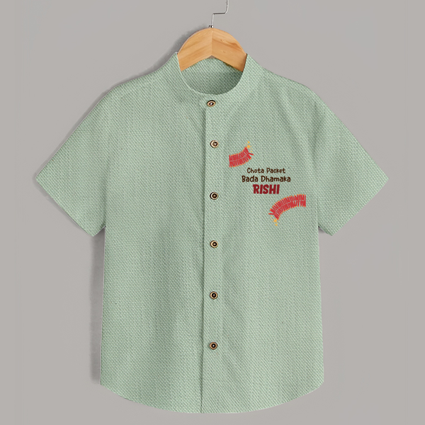 Chota Packet Bada Dhamaka Shirt | Custom Baby Shirt for Festival Celebration - MINT GREEN - 0 - 6 Months Old (Chest 23")