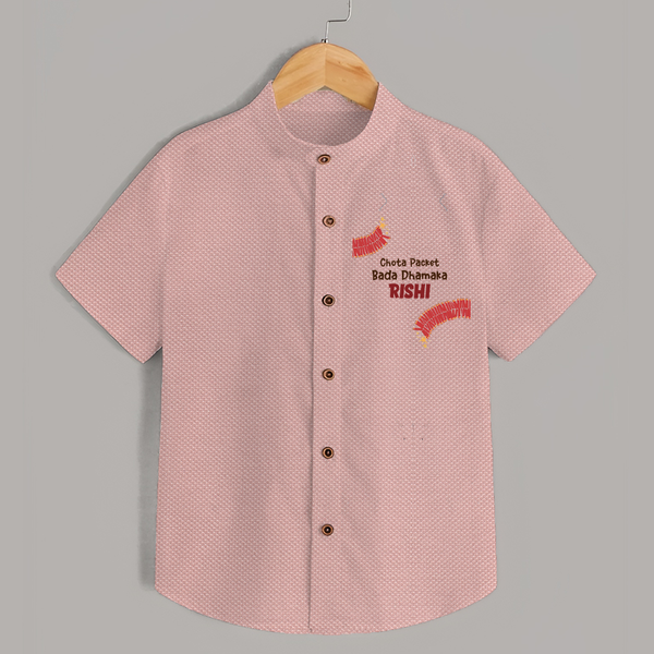 Chota Packet Bada Dhamaka Shirt | Custom Baby Shirt for Festival Celebration - PEACH - 0 - 6 Months Old (Chest 23")