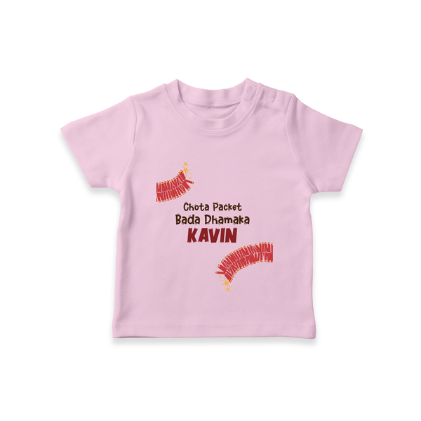 Chota Packet Bada Dhamaka Tshirt - BABY PINK - 0-5 Months Old (Chest 17")
