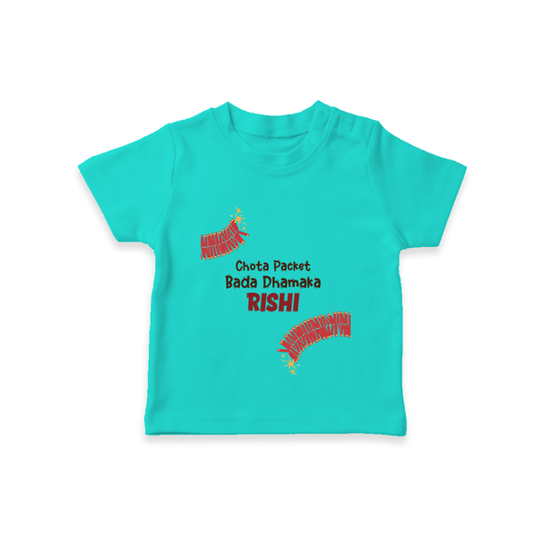 Chota Packet Bada Dhamaka Tshirt | Custom Baby Tshirt for Festival Celebration - TEAL - 0-5 Months Old (Chest 17")