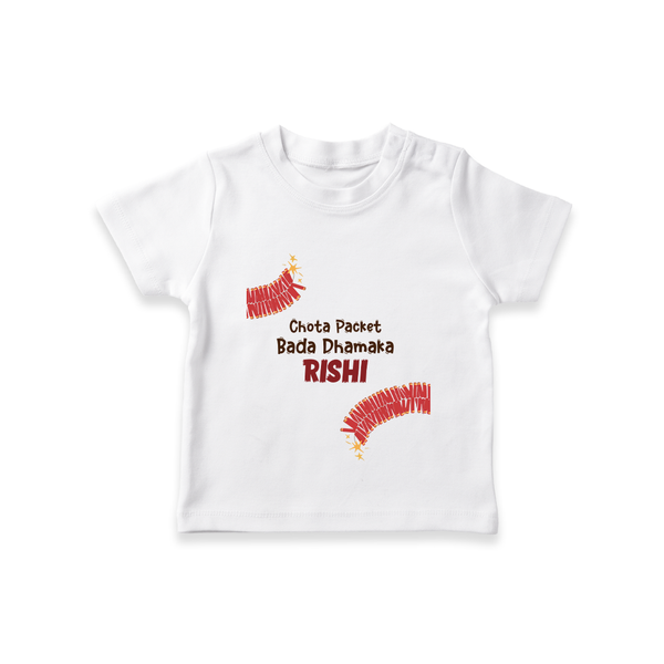 Chota Packet Bada Dhamaka Tshirt | Custom Baby Tshirt for Festival Celebration - WHITE - 0-5 Months Old (Chest 17")