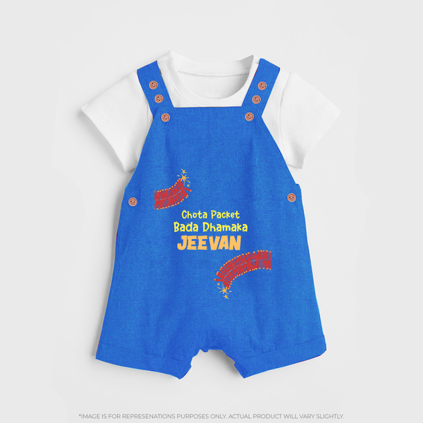 Chota Packet Bada Dhamaka Dungaree Set | Custom Baby Dungaree Set for Festival Celebration - COBALT BLUE - 0 - 5 Months Old (Chest 18")