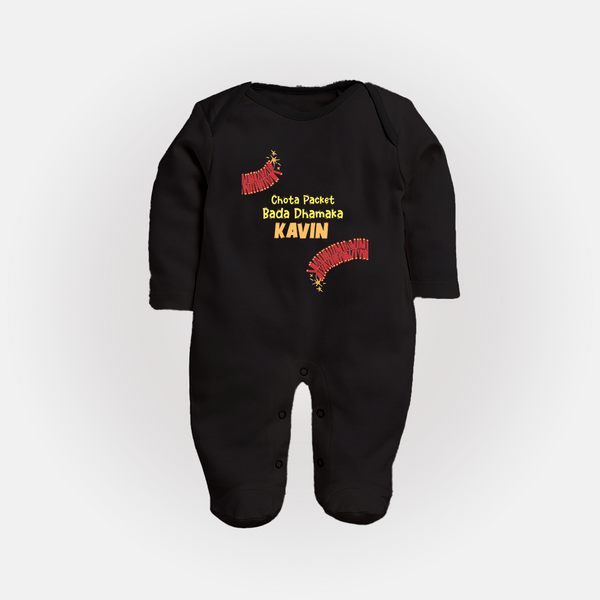 Chota Packet Bada Dhamaka Full Body Suit - BLACK - New Born (Chest 7.5")