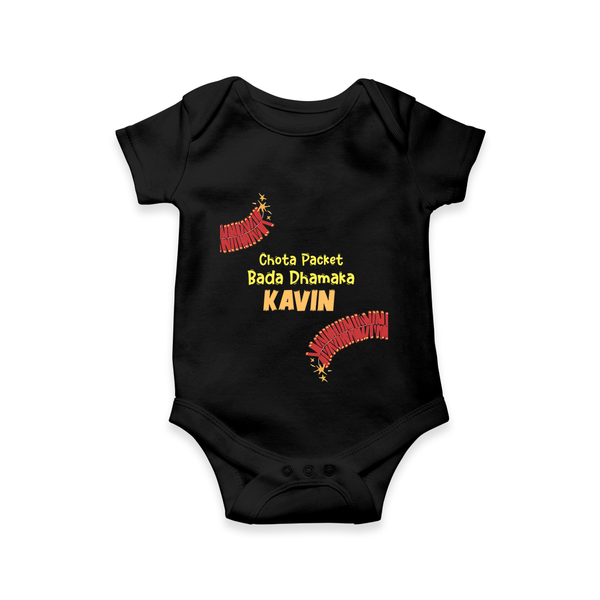Chota Packet Bada Dhamaka Romper - BLACK - New Born (Chest 14")