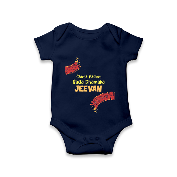 Chota Packet Bada Dhamaka Romper | Custom Baby Romper for Festival Celebration - NAVY BLUE - New Born (Chest 14")