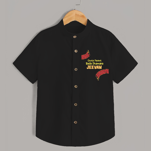 Chota Packet Bada Dhamaka Shirt | Custom Baby Shirt for Festival Celebration - BLACK - 0 - 6 Months Old (Chest 23")