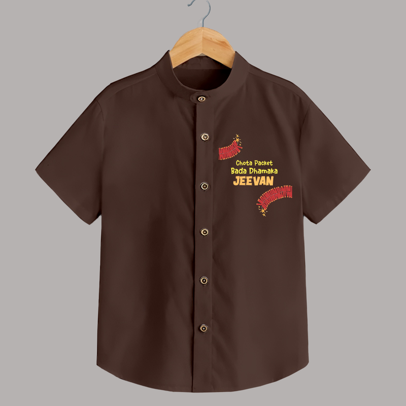 Chota Packet Bada Dhamaka Shirt | Custom Baby Shirt for Festival Celebration - CHOCOLATE BROWN - 0 - 6 Months Old (Chest 23")