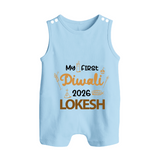 My First Diwali Celebration Button Romper - BABY BLUE - New Born (Chest 18")