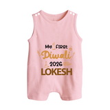 My First Diwali Celebration Button Romper - BABY PINK - New Born (Chest 18")