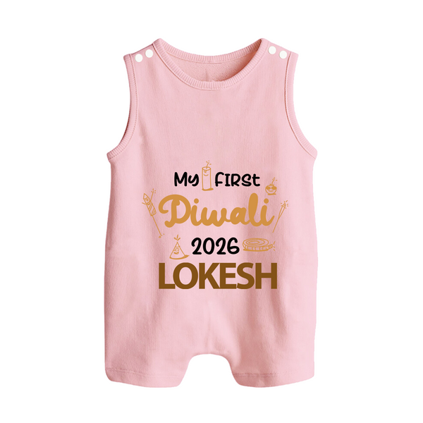 My First Diwali Celebration Button Romper - BABY PINK - New Born (Chest 18")