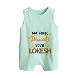 My First Diwali Celebration Button Romper - MINT GREEN - New Born (Chest 18")