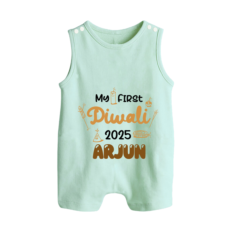 My First Diwali Romper Suit | Personalized Baby Festival Outfit - MINT GREEN - 0 - 5 Months Old (Chest 18")