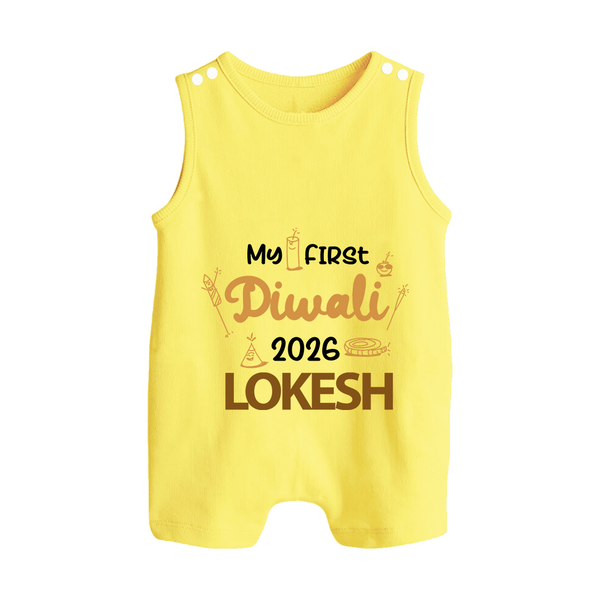 My First Diwali Celebration Button Romper - PASTEL YELLOW - New Born (Chest 18")
