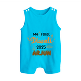 My First Diwali Romper Suit | Personalized Baby Festival Outfit - SKY BLUE - 0 - 5 Months Old (Chest 18")