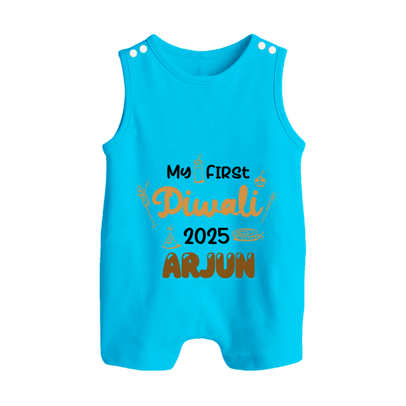 My First Diwali Romper Suit | Personalized Baby Festival Outfit - SKY BLUE - 0 - 5 Months Old (Chest 18")