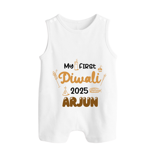 My First Diwali Romper Suit | Personalized Baby Festival Outfit - WHITE - 0 - 5 Months Old (Chest 18")