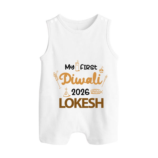 My First Diwali Celebration Button Romper - WHITE - New Born (Chest 18")