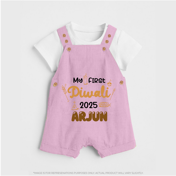 My First Diwali Dungaree Set | Personalized Baby Festival Outfit - BABY PINK - 0 - 5 Months Old (Chest 18")